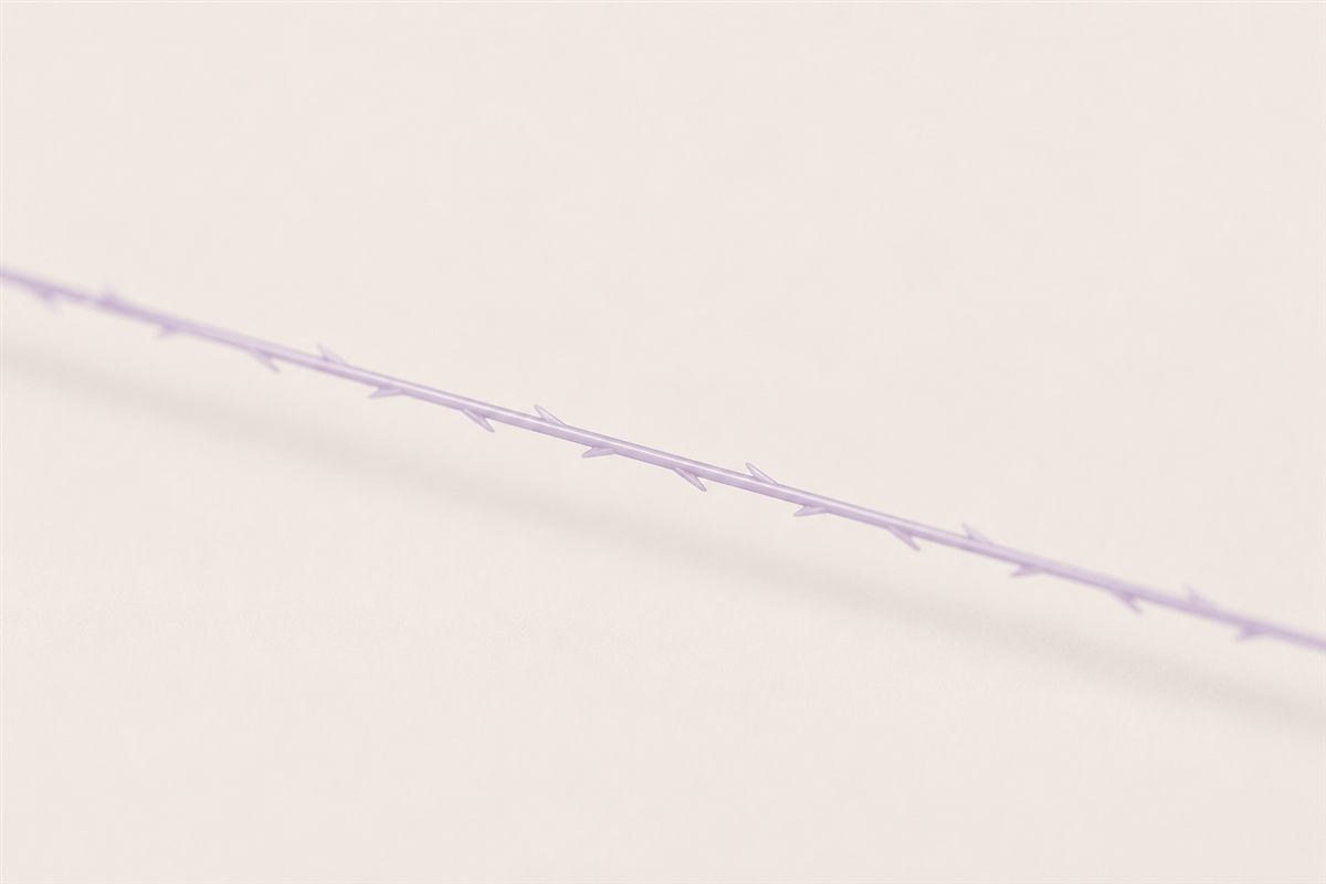 Macro of a bi-directional barbed cog thread